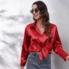 Kvinnors blusar Kvinnokläder Autumn/Winter 2023 Casual Loose Satin Silk Like Shirt Long Sleeve