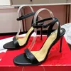 2023-Summer Women Sandals 하이힐 스파이크 신발 스파이크 체인 발목 스트랩 샌들 검은 가죽 섹시한 발 열린 발가락 레이디스 신발 크기 35-43 +상자