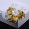 Decorative Flowers Products Groom Suit Lapel Pins Man Men's Corsage Ribbon Rhinestone Handmade Wedding Supplies XH050S