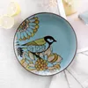 Ensembles de vaisselle cadeau de noël oiseau créatif peint à la main maison ensemble en céramique 7 pièces vaisselle en porcelaine bol de riz assiette tasse de lait