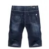 Krótkie szorty męskie dżinsy marka rozerwana motocyklowy dżinsy men szorty dżinsowe spodnie elastyczne ciemnoniebieskie streewear strzępione Slim Fit Pantalon Homme Jean T230502