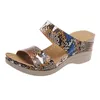 Sandals Women Open Toe Breathable Beach Slip On Casual Leopard Wedges Shoes Thong