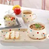 Juegos de vajilla Juego de 4 piezas de vajilla de cerámica Wave Point Platos Ensaladera de frutas domésticas con horneado y taza