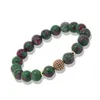 Strand 5pcs Natural Round India Stone Beads Men Bracelet Charm Cz Bead Paved Rhinestones Connector Women