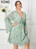 Dresses YOINS 2022 Women Dress Plus Size Bohemian Party Long Sleeve Ruffle Floral Print Vneck Elegant Fashion Knee Length Vestidos