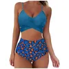 Kvinnors badkläder Kvinnor Sexig tryck Bikini Set Push Up Bathing High midje Swimsuit V Neck Crop Tops Beachwear Ropa Mujer