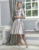 Silver Wedding Mother of the Bride Dresses Kne Length Scoop Ruffles Satin Half ärms Vintage Women Formal Party Glows aftonklänning