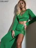 Jurk Knit Two Piece Sets Dames Outfits Hollow Out Out Long Sleeve Crop Top en Long Rok Sets Sexy Summer Beach Outfits Club Wear