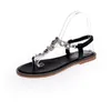 Kleid Schuhe 2023 Sommer Strand Perle Flache Ferse Frauen Damen Sandalen Zehenring Böhmen Mit Strass Schuh Outdoor Slides