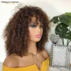 Perruques synthétiques courtes bouclés Bob perruques de cheveux humains avec une frange Full Machine Made Highlight Honey Blonde coloré pour les femmes pas cher Remy 230227