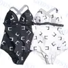 Einteiliger Badeanzug für Damen, V-Ausschnitt, Bikini, Buchstaben-Druck, mit Brustpolster, sexy, rückenfreier Badeanzug