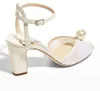 Sacaria sandal Dress Wedding womens Shoes Pearl-Embellished Satin Platform Sandals Bride Pearls High Heels Ladies Pumps size 35-43Box