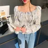 Women's Blouses 2023 Brand Lange Mouw Chiffon Blouse Tieed Floral Peplum Shirt Crop Top Summer Chemise Blusa Mujer