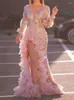 Casual Dresses Spilt Ruffles Fishtail Female Sexy V Neck Mesh Tail Sequins Formal Dress 2023 Fashion Women Elegant High Waist Growns