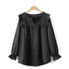 Women's Blouses 2023 Ladies Spring Autumn Plus Size Tops For Women Large Blouse Long Sleeve O-neck Black Ruffle Shirt 3XL 4XL 5XL 6XL