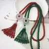 Chains Luxury Natural Red Agate Tassel Necklace 18K Gold Plated Handmade Flower Crystal Sweater For Women Brand Jewelry