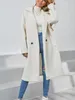 Bont dames elegante teddy jas winter dikker warme Koreaanse lange dames jassen pocket druppel schouder casual witte vlakte turndown kraag