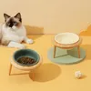 Alimentando 800ml comida de gato tigela de água com suporte de madeira pequenos cães médios elevados bebendo comendo alimentador pet cerâmica suprimentos de alimentação