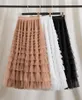 Skirts Women Cake Skirt Long French White Female Spring Autumn High Waist Ball Gown Party Birthday Mesh