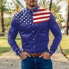 Camicie casual da uomo Body Suit Uomo Moda uomo a righe Color Block Patchwork Bandiera americana Bavero con bottoni Camicia con colletto lungo