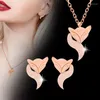 Collier boucles d'oreilles ensemble LEEKER boucle d'oreille en acier inoxydable couleur or Rose bijoux animaux pour femmes LK3