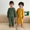 Pajamas Spring Autumn boys and girls cotton yarn soft solid color Pajama Sets Children long sleeve Tee and casual pants home clothes 230503