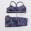 Lu Damen Tie Dye Set Doppelseitiges Frost Dew Yoga Set Sport Damen Strumpfhose BH Unterwäsche Fitness Mode Lycra Stoff Set