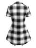 T-shirt femme Crisscross Plaid Print Mock Button Casual Faux Twinset T-shirt Combo Femmes 2 en 1 Tee Twofer Été Taille Haute Mode TShirts 230503