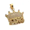 Anhänger Halsketten Iced Out Bling Crown Letter KING Halskette für Männer Goldfarbe Edelstahl CZ Hip Hop Herrenschmuck Tropfen