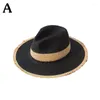 Chapeaux à large bord Chapeau Femme Été Rétro Couleur Assortie Paille Crème Solaire Pare-Soleil Jazz Top Grande Plage De Vacances