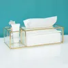 Organizzazione scatola di tessuto oro oro rettangolare in vetro trasparente scatola di tessuto di carta per il tessuto di tessuto