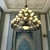 Lustres Cage D'escalier Led E27 Lampe En Métal Grand Foyer En Verre Dépoli Villa El Hall Lustre En Fer Arrivée Abat-Jour