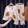 Pyjamas Filles Pyjamas Ensembles Mignon Dessin Animé Ours Fraise À Manches Longues En Dentelle Chemise Tops avec Pantalon Bébé Printemps Dormir Homewear 230503