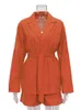 Klänning sommar solid färg kvinnor 3 stycken set casual camisole+lång ärm skjortor+shorts kostymer 2022 mode orange snörning kvinnliga kläder
