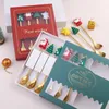 Ensembles de vaisselle 4/6 pièces couverts de noël pour cadeau année vaisselle Elk Santa Clau décoration d'arbre de noël Dessert cuillère fourchette vaisselle cadeau 230503