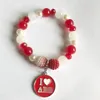 Strand Hand Made Elastic Greek Sorority Red White Pearl Aeo Charm Pendant Armband smycken Tillbehör