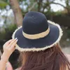 Chapeaux à large bord Chapeau Femme Été Rétro Couleur Assortie Paille Crème Solaire Pare-Soleil Jazz Top Grande Plage De Vacances