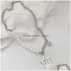 Catene Collana a catena di perle artificiali per le donne Stelle Collane con ciondolo Tendenza femminile Collo Sier Colore Moda Regalo per feste Dhgarden Dhr04