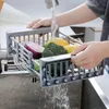 Organisation Égouttoir à vaisselle extensible en acier inoxydable, support d'évier de cuisine, support pour égouttoir à fruits et légumes, rangement de la vaisselle