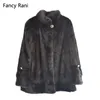 Fur Real Fur New Style Ladies' Fashion Mink Coats Genuine Leather Mink Fur Mandarin Collar Mink Fur Coat From Full Pelt Natural Fur