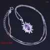 Necklace Earrings Set Brilliant Purple Cubic Zirconia White CZ Silver Plated Pendant Chain Ring V0240