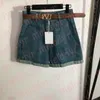 Mode hög midja shorts sommar korta raka byxor med bältesmetall bokstav märke denim shorts