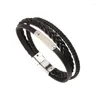 Strand JUNWEI 2023 Fashion Men's Woven Multi-Layer Magnetic Buckle Stainless Steel Leather Bracelet Punk Jewelry