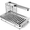 Organización HOMEMAXS Organizador para fregadero de cocina, plato de acero inoxidable, soporte para utensilios de cocina, estante para cepillos de esponja con bandeja de drenaje para el hogar y la cocina R