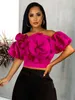 Camis Women Crop Tops Seksowne duże marszczenia kwiat z ramion Backless Letnie impreza klubowa impreza Letnia noc na zewnątrz Bluas NOWOŚĆ