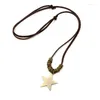 Pendant Necklaces Fashion Korean Style Antique Bronze Pentagram Star Cowhide Necklace Simple Hand-woven Leather Punk Jewelry