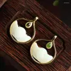 Dangle Earrings Pure Silver Gold-plated Inlay Hetian Jade Pendant Retro Temperament High-grade Lady's Necklace Factory Direct Sales