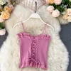 Camisoles Tanks Girls Vest Sweet Fresh Ruffle Short Sexy Cross Sling Spaghette Ins Summer Women Slim Cami Homme Ulzzang Crop Tops Veste 230503