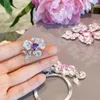 Klusterringar Brilliant Purple Zirconia Large Flower Ring Female Opening Luxury Full Diamond Elegant Temperament Jewelry Birthday Wedding