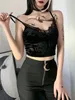 Camisoles Tanks InsGoth Mall Goth Lace Trim Black Camis Vintage Aesthetic Basic Camisole Women Sexy Spaghetti Straps Backless Corset Top 230503